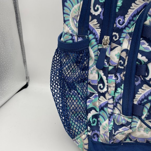 Pottery Barn Teen Blue and Purple Paisley Floral School Backpack Multi-Pocket - Picture 4 of 11